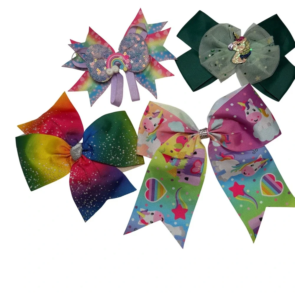 Kids‎ Unicorn Rainbow Glitter Hair Bows Set 5 Piece Hair Clips Accessories